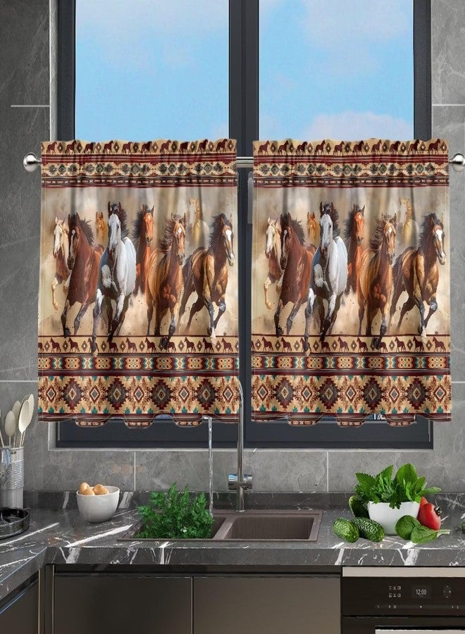 Dreaweet Aztec Ethnic Tribal Horse Pattern Living Room Curtains 2 Panels Set Kitchen/Cafe Curtains 24 inch Length,Short Blackout Curtains Thermal Insulating Drapes/Draperies for Small Window - Image 3